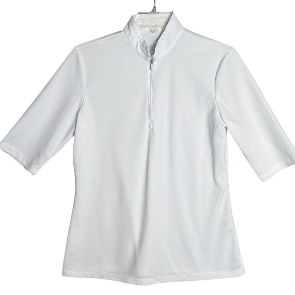 NVO Womens Golf Polo Shirt White Mock Neck Zip Performance Coolmax Medium